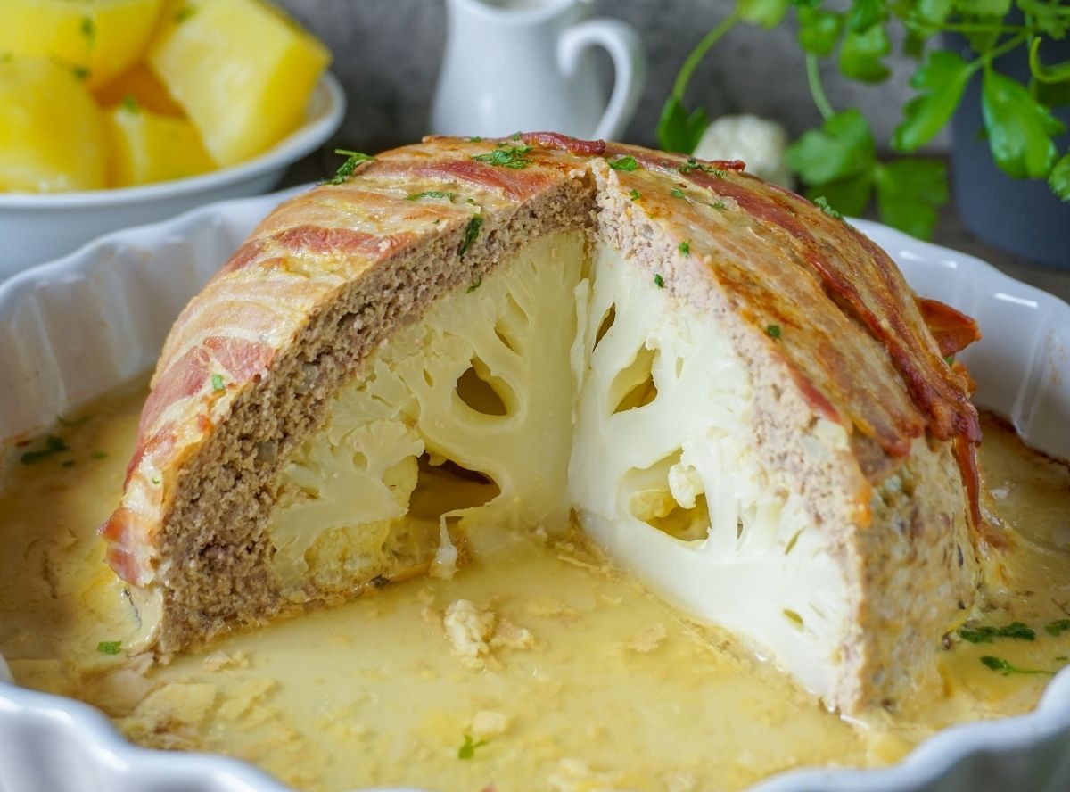 Blumenkohlbombe mit Hackfleisch