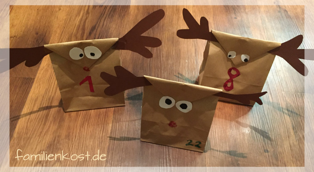 Adventskalender aus Butterbrott&uuml;ten mit Rentier
