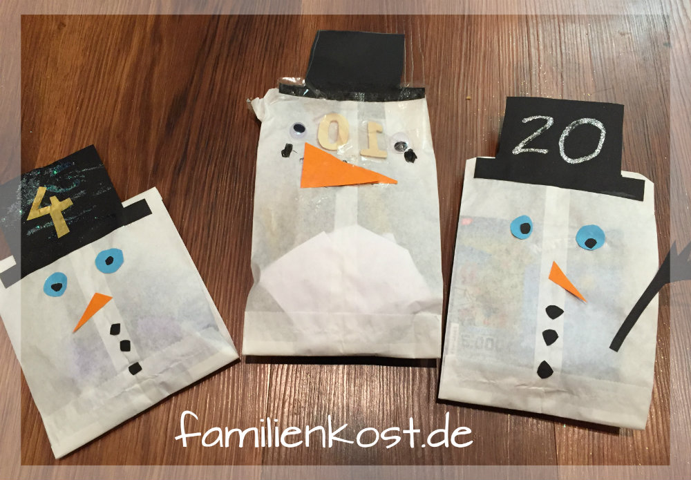 Adventskalender aus Butterbrott&uuml;ten mit Kinder basteln