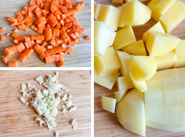 Cabanossi Suppe Gemüse schneiden Cabanossi Suppe Gemüse schneiden
