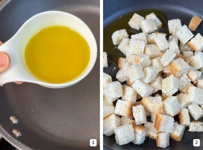 Cremige Knoblauchsuppe - Brotwürfel Cremige Knoblauchsuppe - Brotwürfel