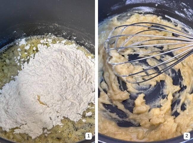 Cremige Knoblauchsuppe - Mehl hinzufügen Cremige Knoblauchsuppe - Mehl hinzufügen