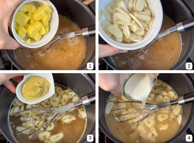 Cremige Knoblauchsuppe - Zutaten hinzufügen Cremige Knoblauchsuppe - Zutaten hinzufügen