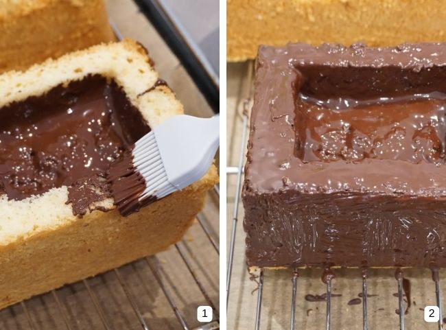 Eisenbahn-Kuchen - mit Kuvertüre bestreichen Eisenbahn-Kuchen - mit Kuvertüre bestreichen