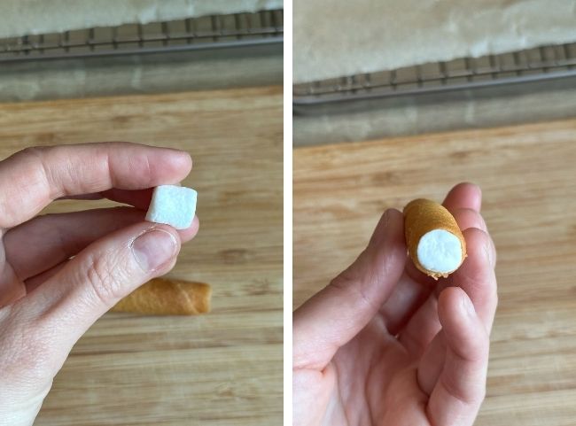 Glückskeksröllchen mit Marshmallow Glückskeksröllchen mit Marshmallow