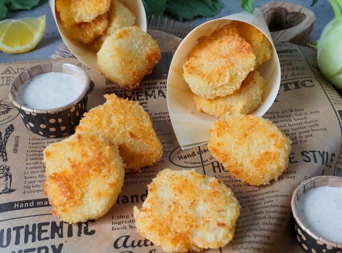 Kohlrabi Nuggets mit Zitronen-Joghurtsauce