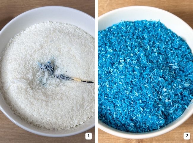Krümelmonster Muffins - Kokosflocken blau färben Krümelmonster Muffins - Kokosflocken blau färben