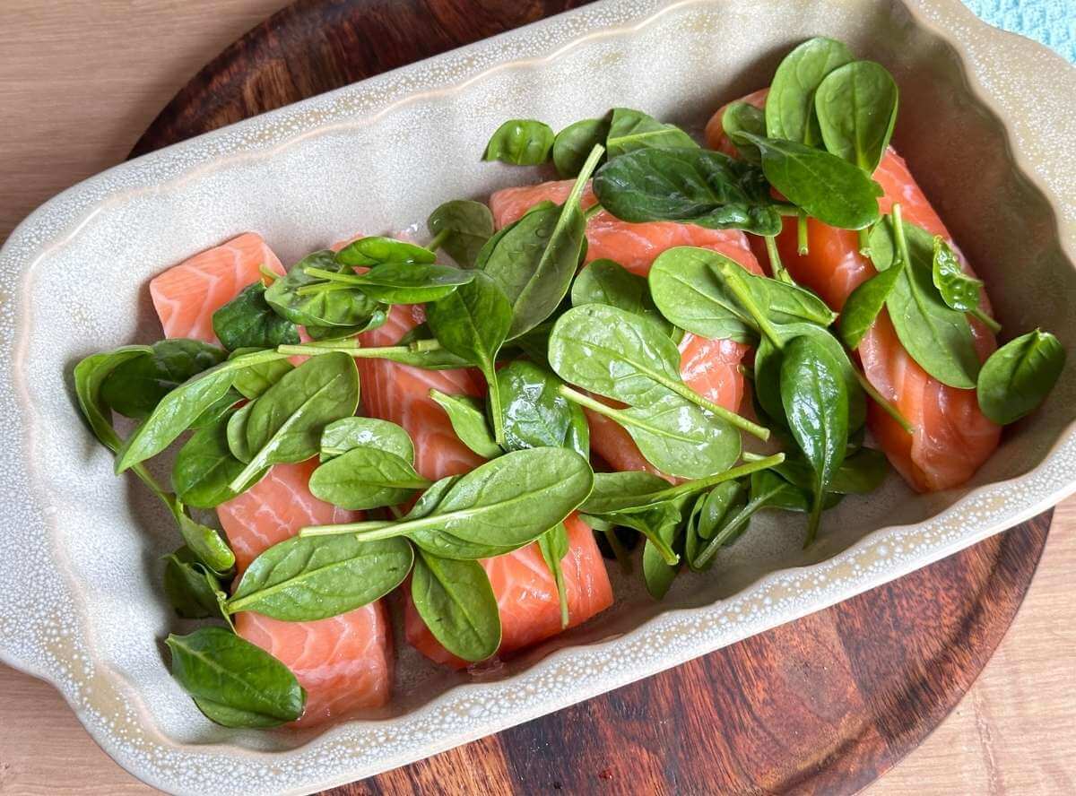 Lachs Sahne Gratin mit Spinat