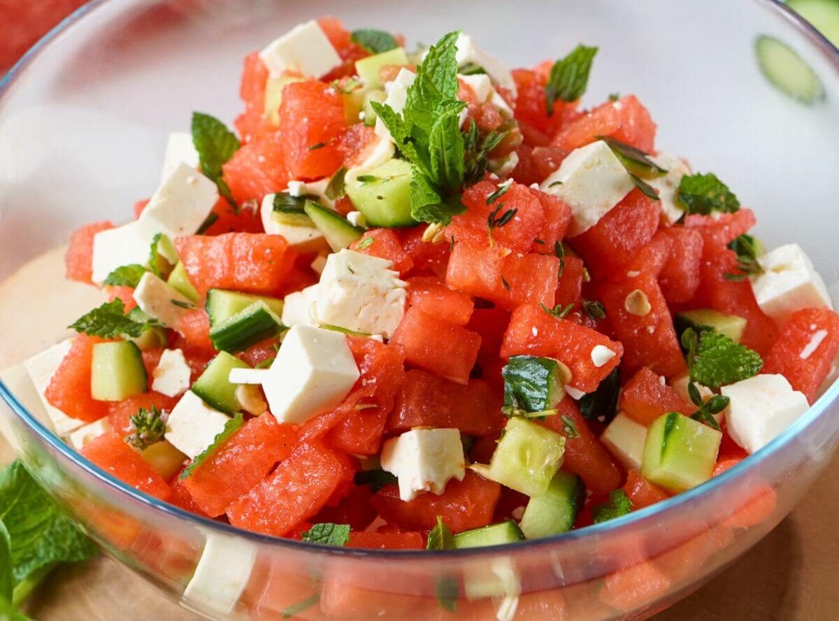 Melone Feta Salat mit Gurke Melone Feta Salat mit Gurke