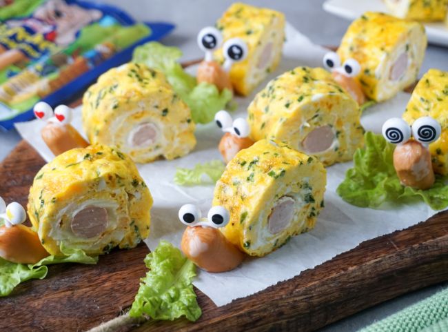 Omelette Schnecken Fingerfood Kindergeburtstag