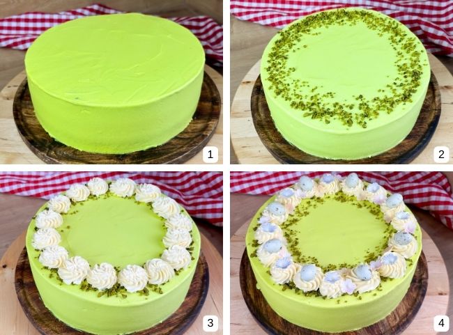 Ostertorte mit Pistazien verzieren Ostertorte mit Pistazien verzieren