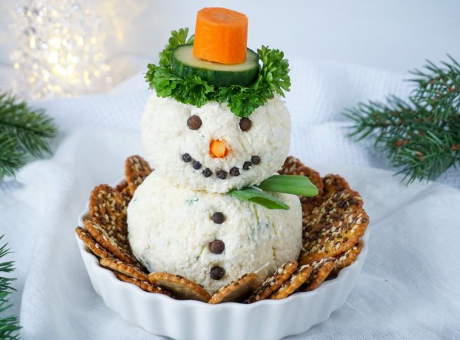 Schneemann Dip Frischk&auml;se Weihnachten