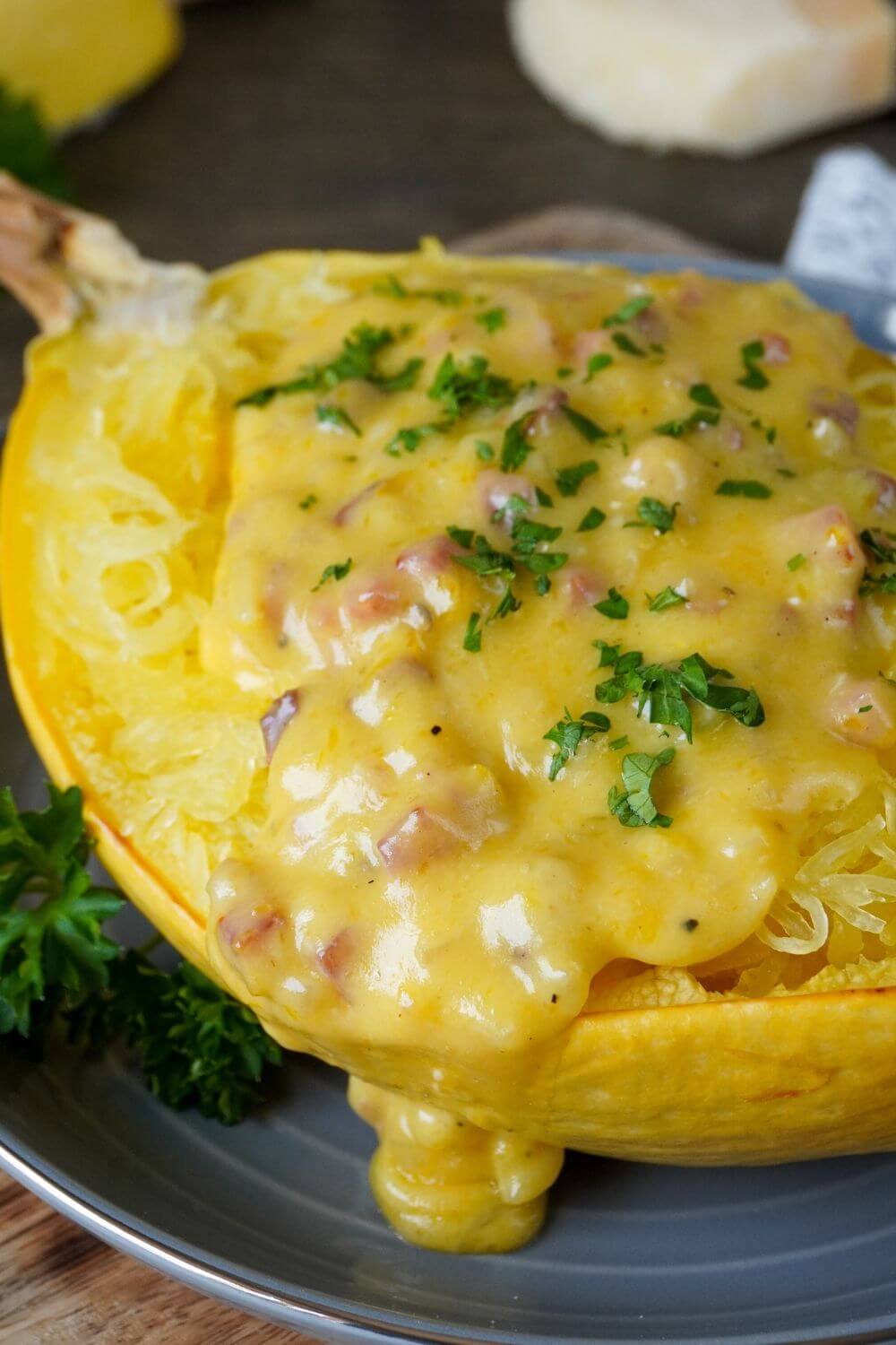 Spaghettik&uuml;rbis Carbonara Rezept