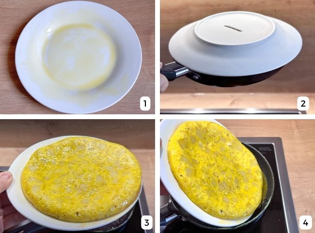 Spanische Tortilla Teller wenden Spanische Tortilla Teller wenden