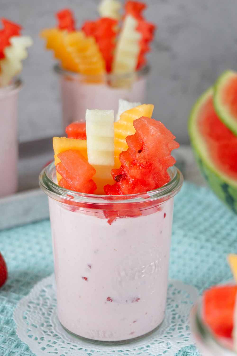 Wassermelonen Pommes Dip im Glas